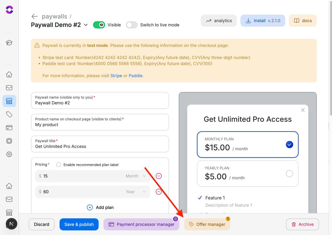Paywall offer manager