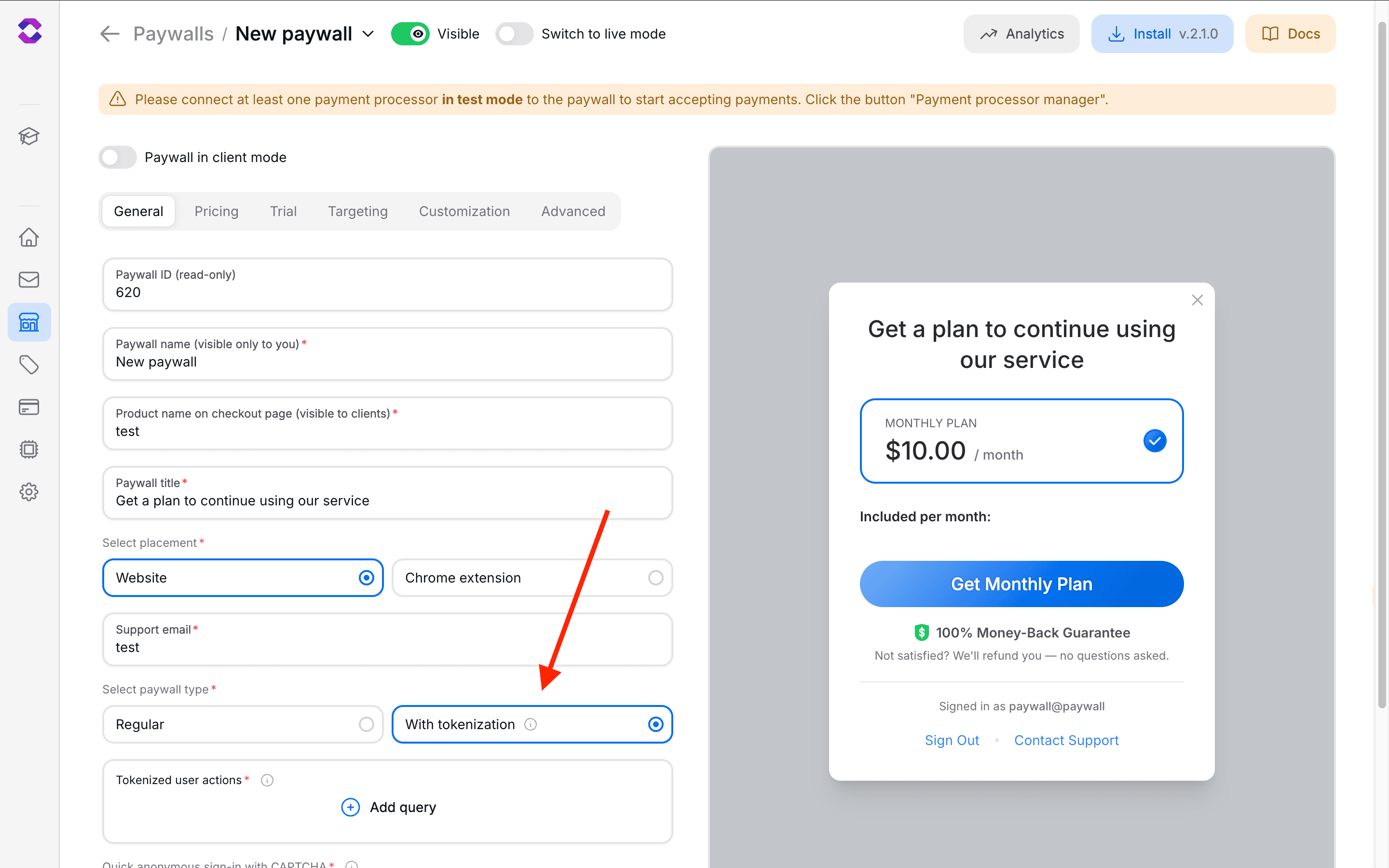 Paywall enable tokenization